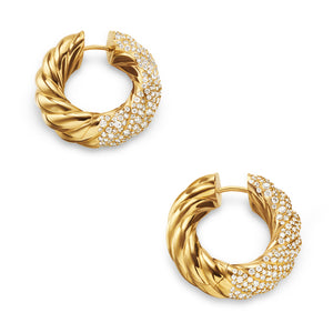 Sculpted Cable Hoop Earrings in 18K Yellow Gold with Diamonds, 25mm