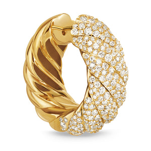 Sculpted Cable Hoop Earrings in 18K Yellow Gold with Diamonds, 25mm