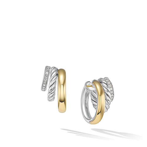 DY Mercer Multi Hoop Earrings in Sterling Silver with 18K Yellow Gold and Pavé Diamonds