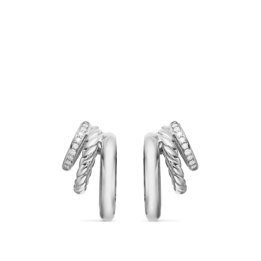 DY Mercer Three Row Hoop Earrings in Sterling Silver with Diamonds, 21mm