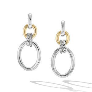 DY Mercer Circular Drop Earrings in Sterling Silver with 18K Yellow Gold and Pavé Diamonds