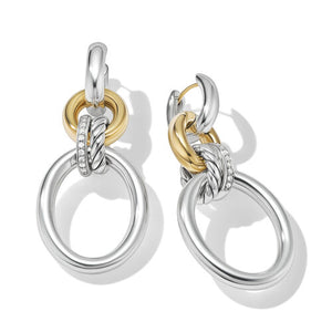 DY Mercer Circular Drop Earrings in Sterling Silver with 18K Yellow Gold and Pavé Diamonds