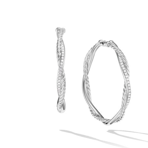 Petite Infinity Hoop Earrings in Sterling Silver with Pavé Diamonds