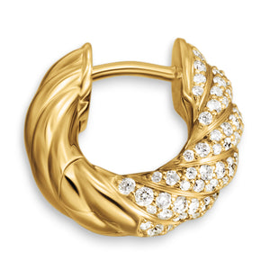 Sculpted Cable Hoop Earrings in 18K Yellow Gold with Diamonds, 14.4mm