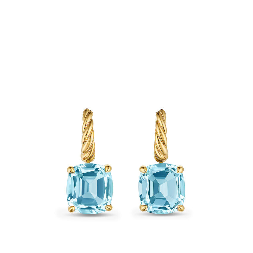 Marbella Drop Earrings in 18K Yellow Gold with Sky Blue Topaz, 25mm
