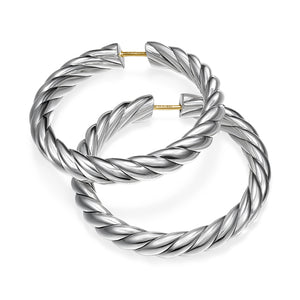 Sculpted Cable Hoop Earrings in Sterling Silver, 38mm