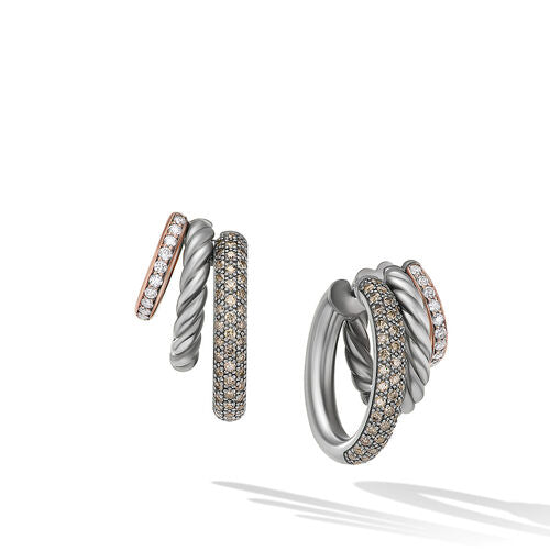 DY Mercer Melange Multi Hoop Earrings in Sterling Silver with 18K Rose Gold and Pavé Diamonds