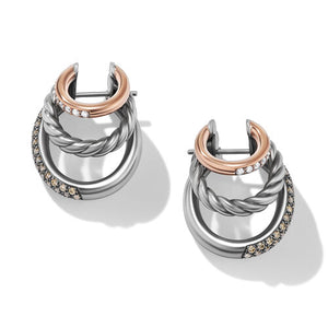 DY Mercer Melange Multi Hoop Earrings in Sterling Silver with 18K Rose Gold and Pavé Diamonds