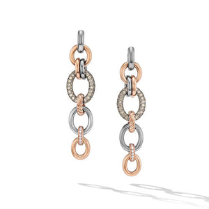 DY Mercer Linked Melange Drop Earrings in Sterling Silver with 18K Rose Gold and Pavé Diamonds
