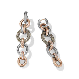 DY Mercer Linked Melange Drop Earrings in Sterling Silver with 18K Rose Gold and Pavé Diamonds
