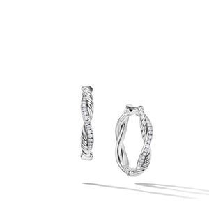Petite Infinity Hoop Earrings in Sterling Silver with Pavé Diamonds