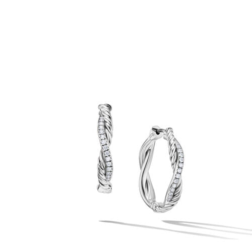 Petite Infinity Hoop Earrings in Sterling Silver with Pavé Diamonds