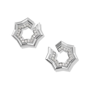 Zig Zag Stax Two Row Hoop Earrings in Sterling Silver with Diamonds, 27mm