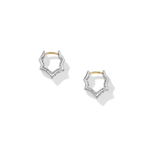 Zig Zag Stax Huggie Hoop Earrings in Sterling Silver with Diamonds, 13mm