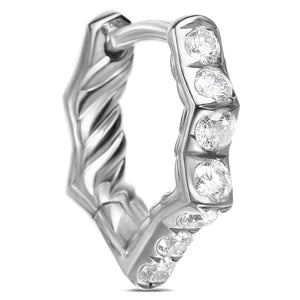 Zig Zag Stax Huggie Hoop Earrings in Sterling Silver with Diamonds, 13mm