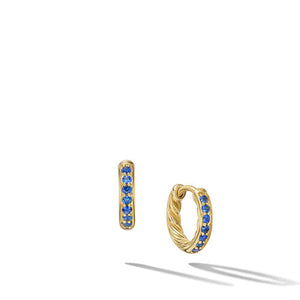 Petite Pavé Huggie Hoop Earrings in 18K Yellow Gold with Blue Sapphires, 12mm