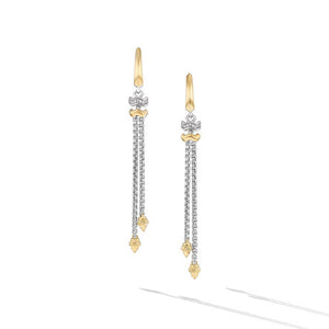Zig Zag Stax Chain Drop Earrings in Sterling Silver with 18K Yellow Gold and Diamonds, 66mm