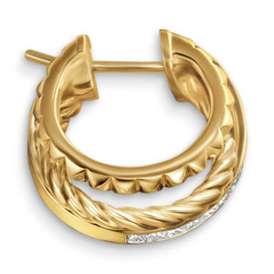 Crossover Trio Multi Row Hoop Earrings in 18K Yellow Gold with Diamonds, 18mm