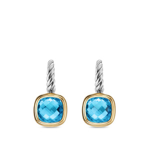 Albion Drop Earrings in Sterling Silver with 18K Yellow Gold and Blue Topaz, 10mm