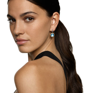 Albion Drop Earrings in Sterling Silver with 18K Yellow Gold and Blue Topaz, 10mm