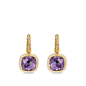 Albion Drop Earrings in 18K Yellow Gold with Amethyst and Diamonds, 10mm