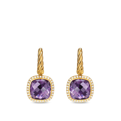Albion Drop Earrings in 18K Yellow Gold with Amethyst and Diamonds, 10mm