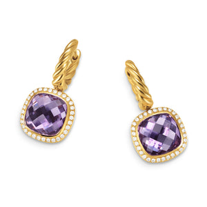 Albion Drop Earrings in 18K Yellow Gold with Amethyst and Diamonds, 10mm
