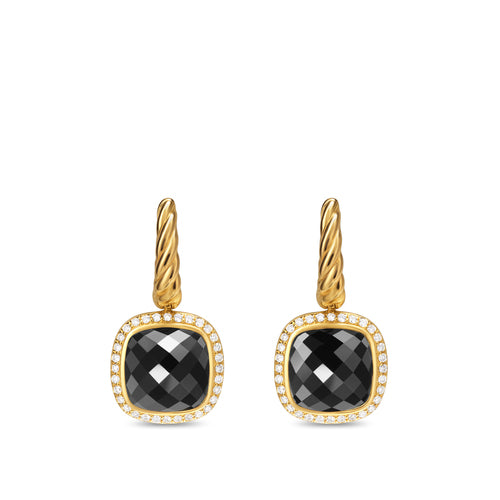 Albion Drop Earrings in 18K Yellow Gold with Black Onyx and Diamonds, 10mm