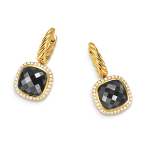 Albion Drop Earrings in 18K Yellow Gold with Black Onyx and Diamonds, 10mm