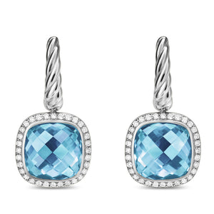 Albion Drop Earrings in Sterling Silver with Blue Topaz and Diamonds, 10mm