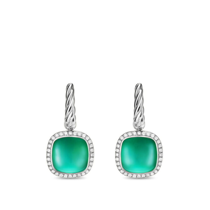 Albion Drop Earrings in Sterling Silver with Lagoon Orchid and Diamonds, 10mm