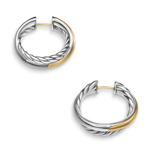 Crossover Hoop Earrings in Sterling Silver with 14K Yellow Gold, 22.4mm