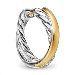 Crossover Hoop Earrings in Sterling Silver with 14K Yellow Gold, 22.4mm