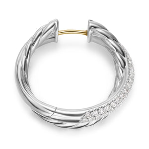 Crossover Hoop Earrings in Sterling Silver with Diamonds, 22.4mm