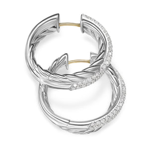 Crossover Hoop Earrings in Sterling Silver with Diamonds, 22.4mm