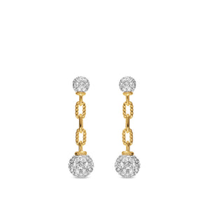 DY Madison Pavé Bead Drop Earrings in 18K Yellow Gold with Diamonds, 33mm