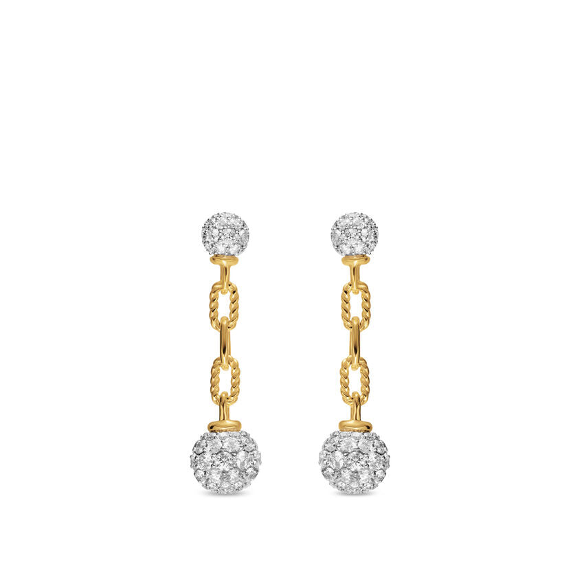 DY Madison Pavé Bead Drop Earrings in 18K Yellow Gold with Diamonds, 33mm