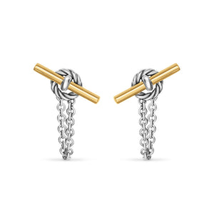 DY Mercer Petite Toggle Chain Stud Earrings in Sterling Silver with 18K Yellow Gold, 38.2mm
