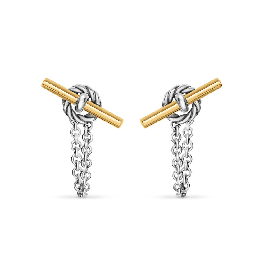 DY Mercer Petite Toggle Chain Stud Earrings in Sterling Silver with 18K Yellow Gold, 38.2mm