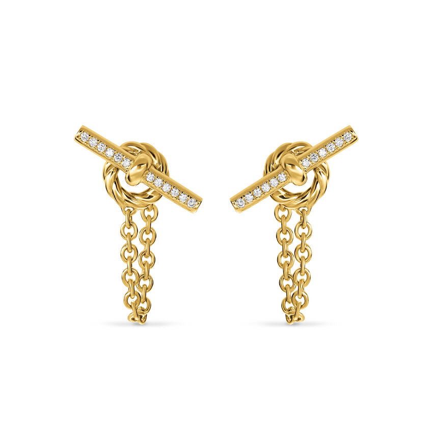 DY Mercer Petite Toggle Stud Earrings in 18K Yellow Gold with Diamonds, 38.2mm