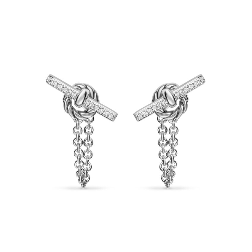 DY Mercer Petite Toggle Chain Stud Earrings in Sterling Silver with Diamonds, 38.2mm