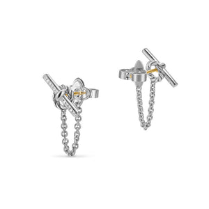 DY Mercer Petite Toggle Chain Stud Earrings in Sterling Silver with Diamonds, 38.2mm