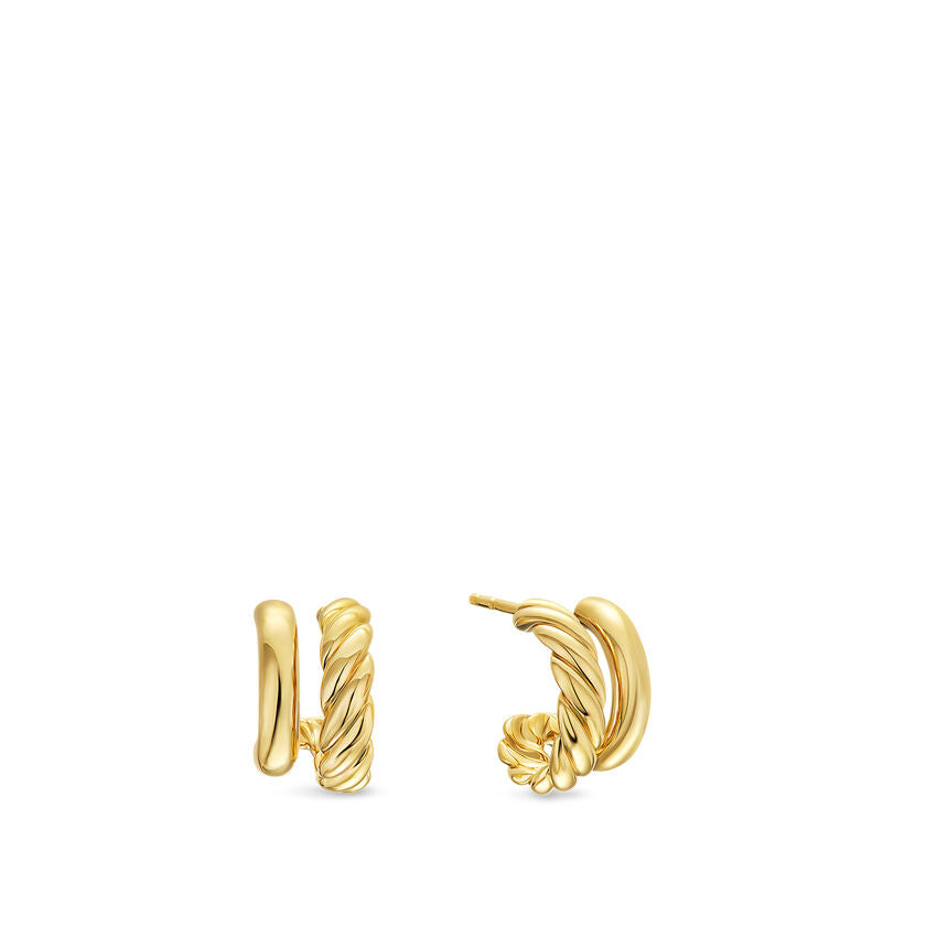 DY Mercer Double Hoop Huggie Earrings in 18K Yellow Gold, 13.5mm