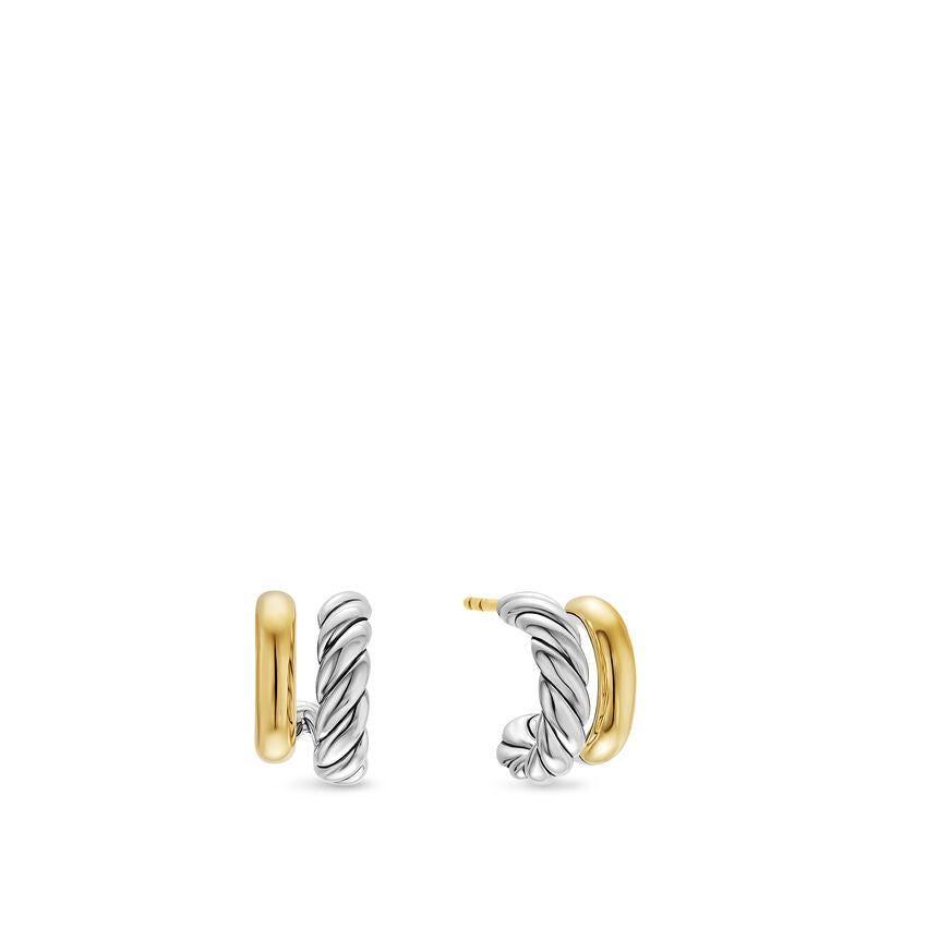 DY Mercer Double Hoop Huggie Earrings in Sterling Silver with 18K Yellow Gold, 13.5mm