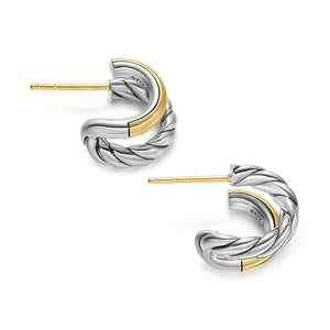 DY Mercer Double Hoop Huggie Earrings in Sterling Silver with 18K Yellow Gold, 13.5mm