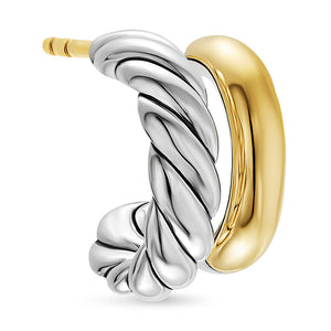 DY Mercer Double Hoop Huggie Earrings in Sterling Silver with 18K Yellow Gold, 13.5mm