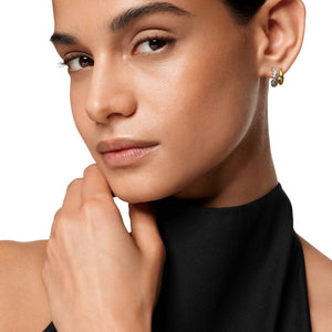 DY Mercer Double Hoop Huggie Earrings in Sterling Silver with 18K Yellow Gold, 13.5mm