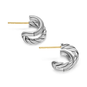 DY Mercer Double Hoop Huggie Earrings in Sterling Silver, 13.5mm