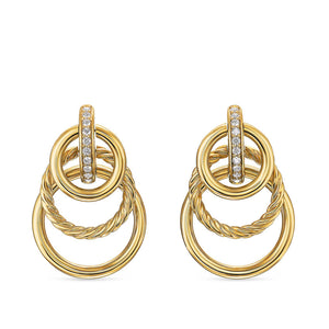 DY Mercer Triple Ring Drop Earrings in 18K Yellow Gold with Diamonds, 35.6mm