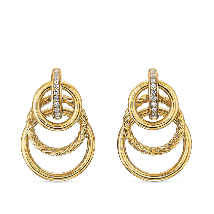DY Mercer Triple Ring Drop Earrings in 18K Yellow Gold with Diamonds, 35.6mm